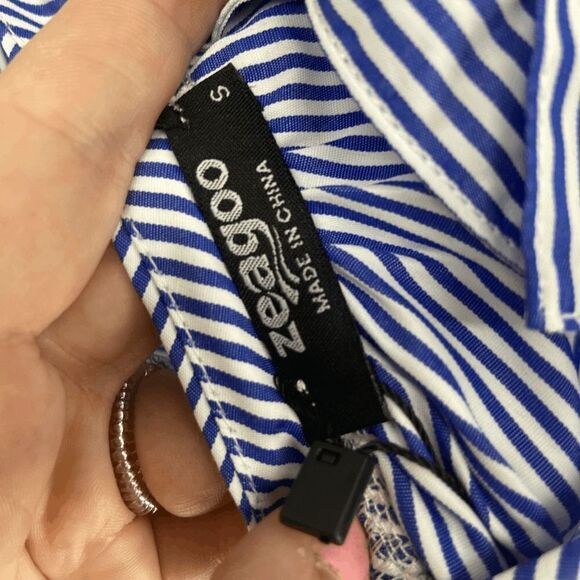 Zeagoo Women's Blue White Stripe Halter Top Size Small NWT - Picture 3 of 5